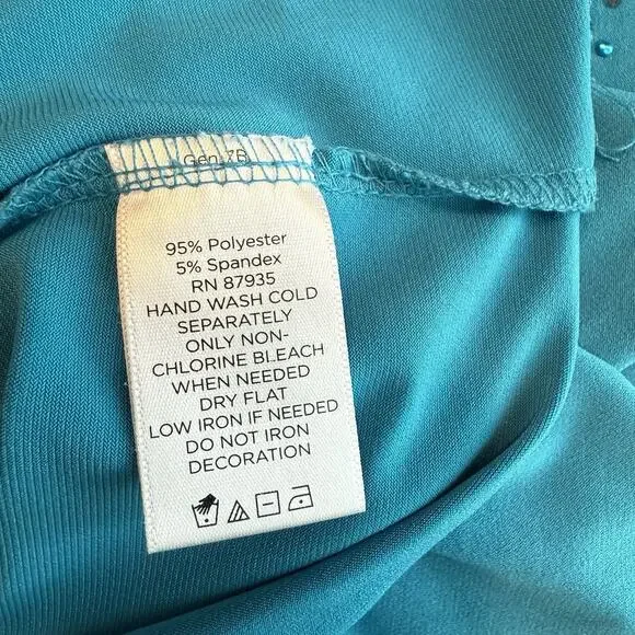 Susan Graver Tank Top Sz 1X Turquoise Blouse Beaded Sleeveless Liquid Knit EUC - Picture 5 of 8